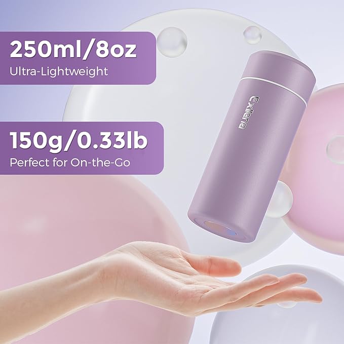 【Upgraded】Exllena Small Insulated Water Bottle 8 oz/250ml– Mini Insulated Water Bottle for Hot & Cold Drinks, Perfect Small Flask for Travel, Purse...(Light Purple)