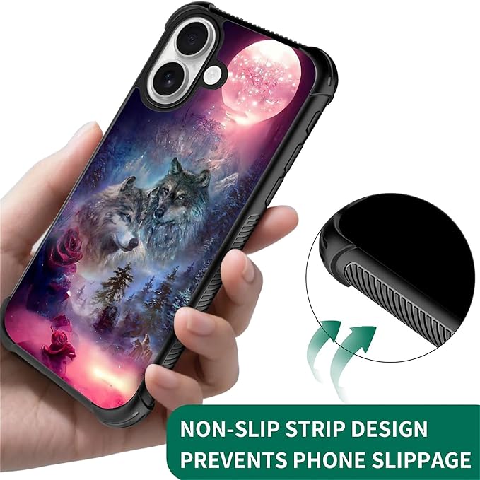 for iPhone 17 Case,for MagSafe Graphic Design for Girl Boy Soft Silicone Hard Acrylic Shock Protection Designed for iPhone 17 Star Two Wolfs Howling Pattern