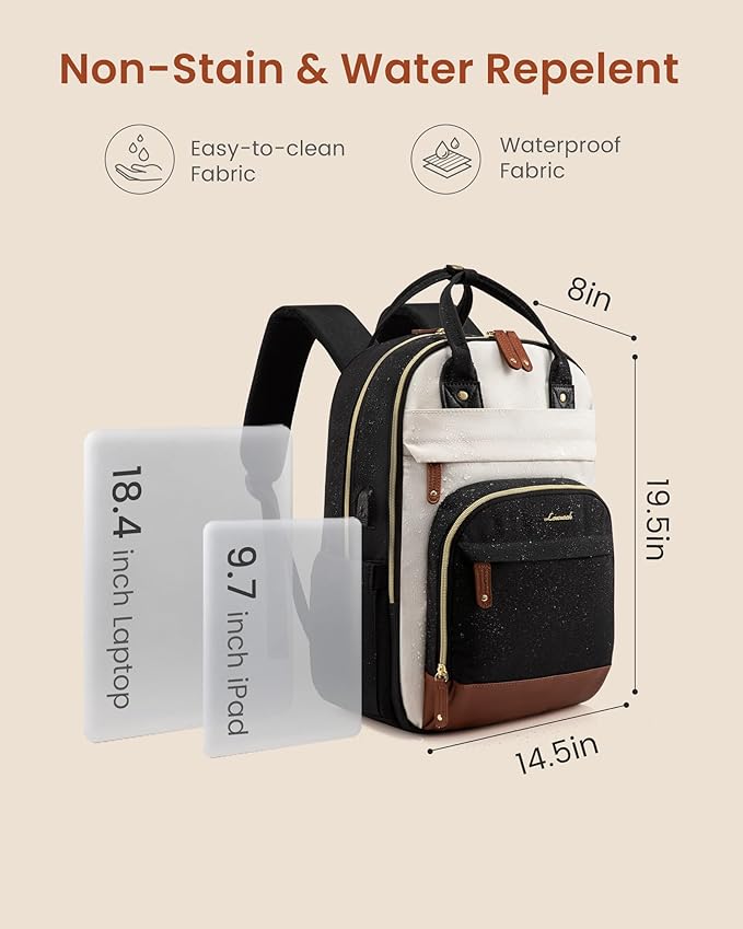 LOVEVOOK Backpack for Women,Laptop Backpack Women,Fits 18 Inch Laptop Bag,School Backpacks,Fashion Travel Work Anti-theft Bag,Waterproof Business Computer College Backpack Purse,Beige-Black-Brown