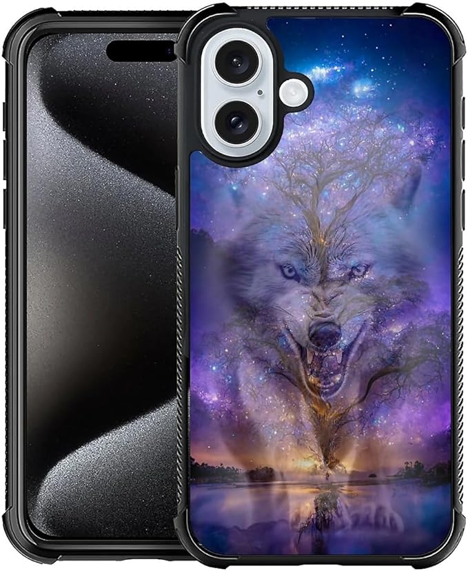 for iPhone 16 Case, Wolves in The Woods Pattern Graphic Design Girl Boy Soft Silicone Hard Acrylic Shock Protection for iPhone 16