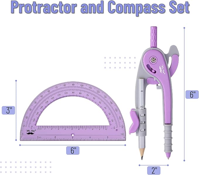 Mr. Pen- Geometry Compass and Protractor Set, 6 Inch Compass, 6 Inch Protractor, Drawing Tool for School, Clear Plastic, Easy Grip, Precision Design for Math, Art, Drafting, Architecture