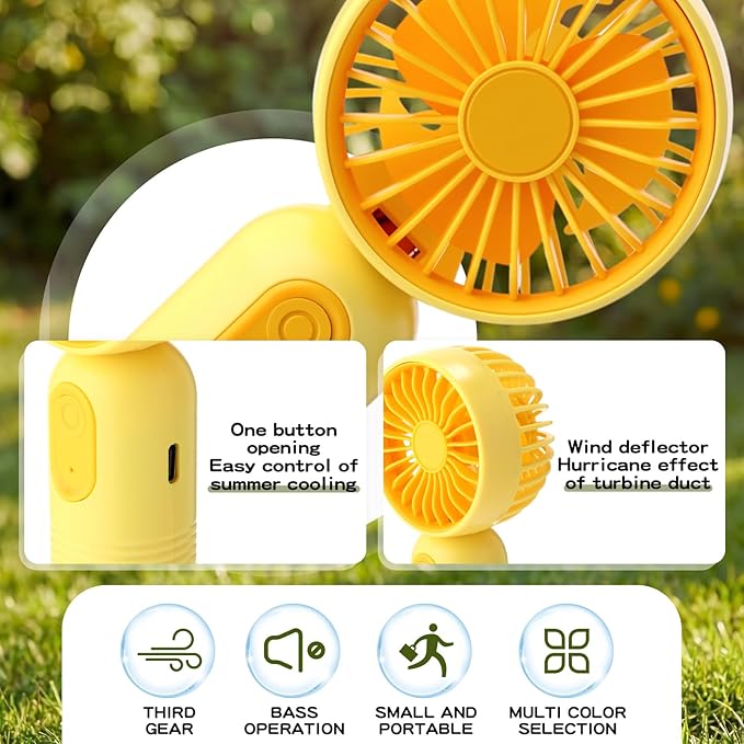Rossesay 6 Pcs Mini Portable Fan Bulk Cute Handheld Lightweight Small Little Personal Hand Eyelash Fan 3 Speeds USB Rechargeable for Women Men Indoor Outdoor Makeup Travel (Yellow)