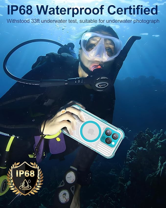for iPhone 15 Pro Max Waterproof Case with Magsafe, Built-in [Camera & Screen Protector] [Lanyard], IP68 Water Proof Full Body Dustproof Heavy Duty Frosted Protective Phone Cover, 6.7" Teal