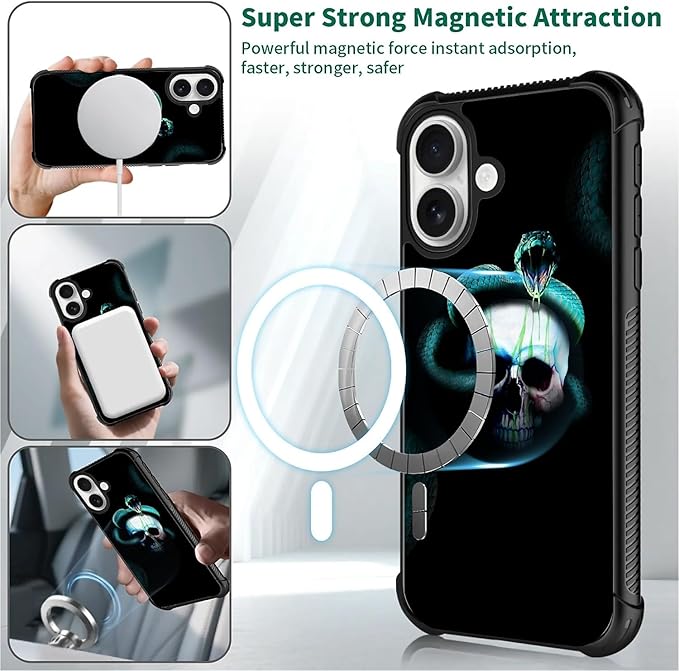 for iPhone 17 Case,for MagSafe Graphic Design for Girl Boy Soft Silicone Hard Acrylic Shock Protection Designed for iPhone 17 Skeleton Winding Snake Pattern