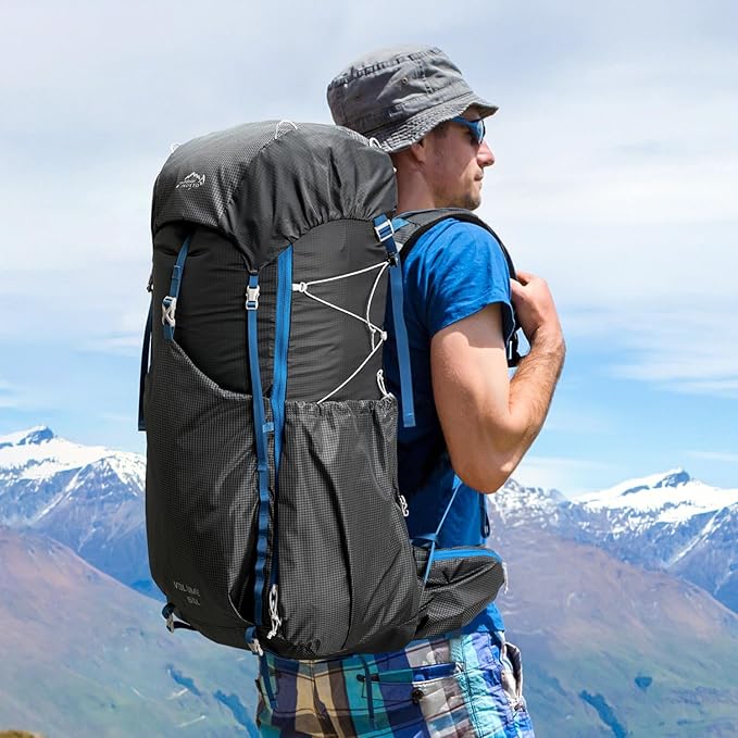 IX INOXTO 55L Internal Frame Waterproof Hiking Camping Backpack with 3L Water Bladder and Rain Cover, Large Lightweight Travel Daypack Rucksack for Climbing (Dark Gray)