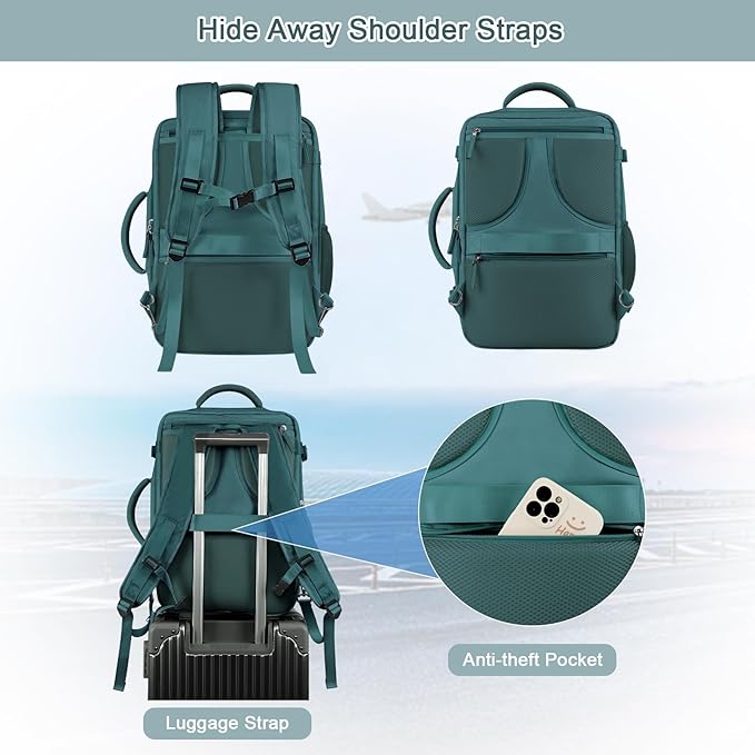 Sinaliy Travel Backpack for Men, 40L Carry On Backpack, 17 Inch Laptop Backpack, Waterproof Backpack, College Bookbag, Person Item Flight Approved Trave Bag for Women