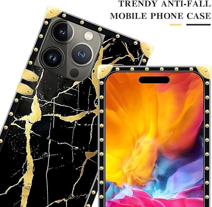 Compatible with iPhone 15 Pro Case, Black Gold Marble Nature Luxury Golden Decoration for Girl Women Soft TPU Shockproof Protective Hard PC Back for iPhone 15 Pro