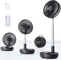 Portable Oscillating Travel Fan, 10400mAh Battery Operated Rechargeable USB Floor Table Desk Fan with Remote, 4 Speed Settings Pedestal Fan for Home Bedroom Office Camping Cruise, Black 8"