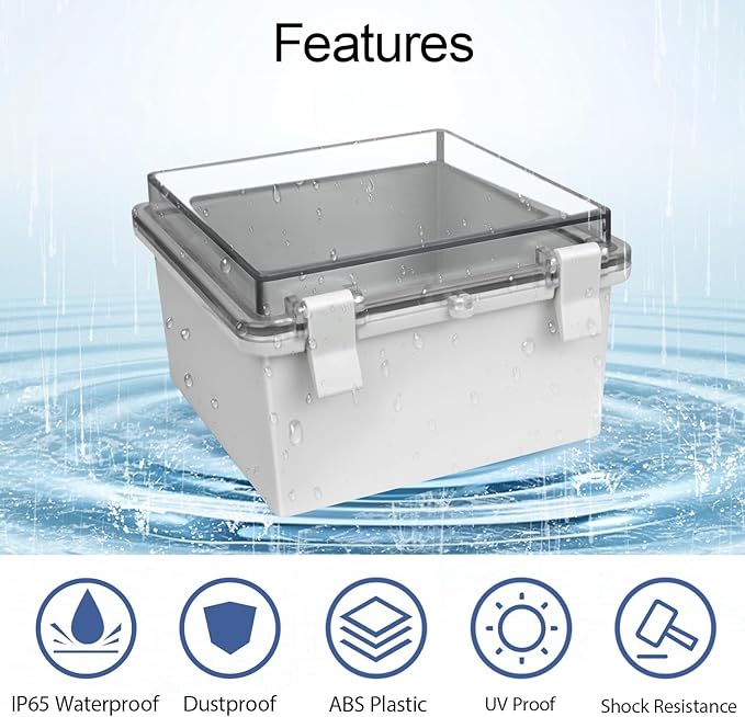 ABS Plastic Dustproof Waterproof IP65 Junction Box Hinged Shell Universal Electrical Project Enclosure Gray, with PC Transparent Clear Cover 5.9 x 5.9 x 3.5inch(150 x150 x90mm), 2 Pack