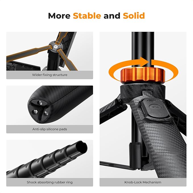 K&F CONCEPT 62'' Phone Selfie Stick Tripod, 2-in-1 Extendable Cell Phone Tripod Stand with Remote, 360° Ball Head Camera Tripod Compatible with DJI Osmo Pocket 4/3 Action 6/5Pro GoPro 13/12 iPhone.
