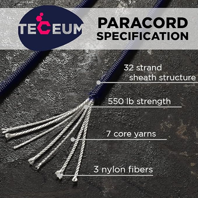 TECEUM Paracord Type III 550 Navy Blue – 1000 ft – 4mm – Tactical Rope MIL-SPEC – Outdoor para Cord –Camping Hiking Fishing Gear and Equipment – EDC Parachute Cord – Strong Survival Rope 038