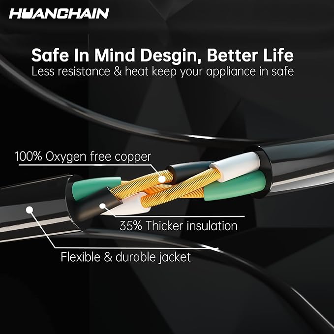 HUANCHAIN Indoor Outdoor Black Extension Cord 75 Ft 2 Pack Waterproof, 16/3 Gauge Flexible Cold-Resistant Appliance Extension Cable Outside, 10A 1250W 16AWG SJTW, 3 Prong Electric Cord, ETL