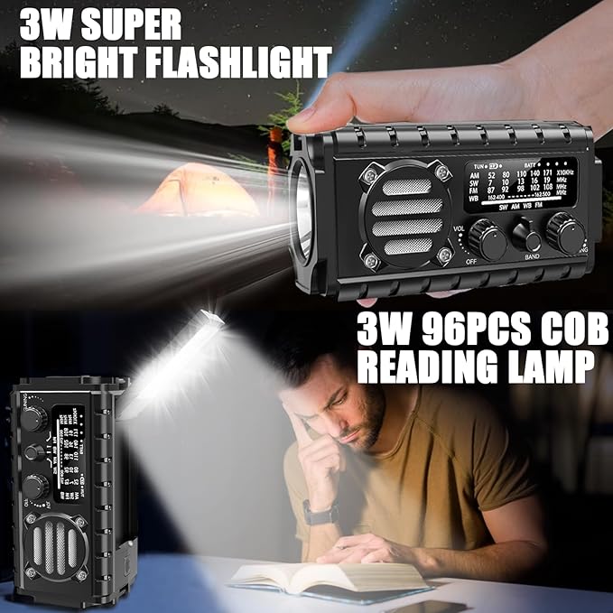 Aivica 20000mah Emergency Radio, SW/NOAA/AM/FM Weather Radio, Solar Powered Hand Crank Chager with Bige Batery Powered,Portable,Cellphone Charge,SOS,Flashlight for Emergency/Home (Black)