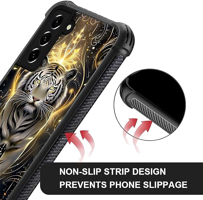 for Samsung Galaxy S21 Case, White Tiger Golden Mystery Pattern Graphic Design Girl Boy Soft Silicone Hard Acrylic Shock Protection for Samsung Galaxy S21