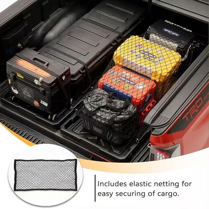 Truck Bed Slide Out Cargo Tray, 62" Lx 47.2" W Size Truck Bed Organizer Tray for 5’7’’+ Long Beds, Sliding Truck Cargo Tray Fits Most Full-Size Pickups, with Open Hooks & Elastic Cargo Net