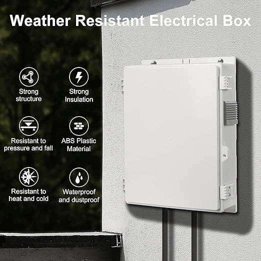 Namunanee Outdoor Electrical Junction Box, ABS Water Resistant Enclosure with Internal Mounting Panel & Hinged Cover, 15.7" H* 11" L* 4.1" W