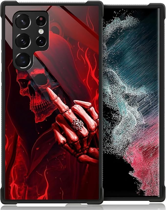 for Samsung Galaxy S22 Ultra Case, Gestures Funny Skull Pattern Graphic Design Girl Boy Soft Silicone Hard Acrylic Shock Protection for Samsung Galaxy S22 Ultra