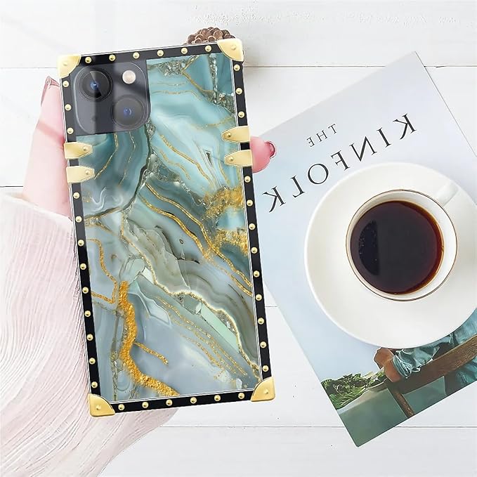 Compatible with iPhone 13 Case, Golden Texture Marble Veining Luxury Golden Decoration for Girl Women Soft TPU Shockproof Protective Hard PC Back for iPhone 13