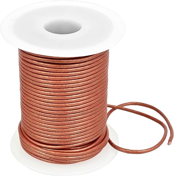 GENIQUE Real/Genuine Round Leather String Cord for Necklace, Bracelets, Jewellery, Braiding (1.5mm, Copper)