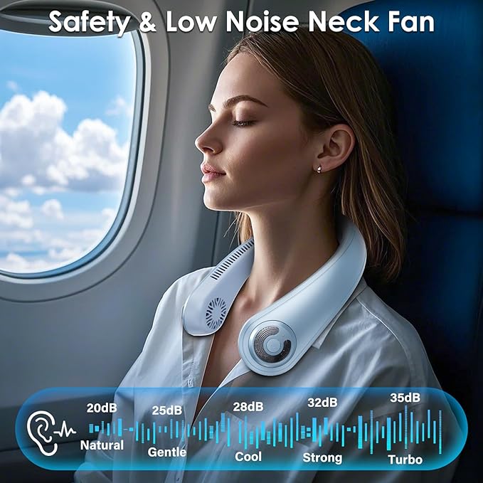 Portable Lightweight Neck Fan with Neck Support, Birthday Gifts for Men Women Dad Mom, Rechargeable Personal Wearable Cooling Neck Fans for Hot Flashes, Disneyland, Travel, Camping Essentials