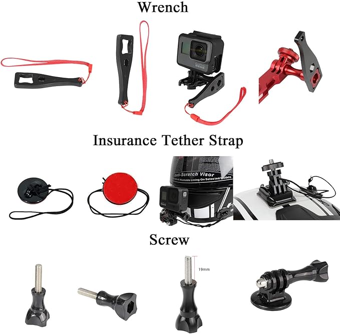 Universal Action Camera Accessory Kit for GoPro Hero 13 12 11 10 9 8 Go pro Max 2 Insta360 X5/X4/X3 DJI OSMO Action 6 5 Pro Pocket 4 3 360 Cam, Motorcycle Helmet Base Adhesive Tripod Adapter Mount