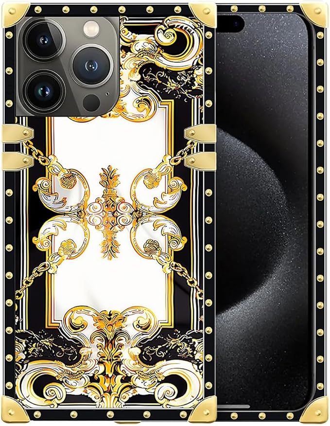 Compatible with iPhone 16 Pro Case, Gold Grain Flowers Luxury Golden Decoration for Girl Women Soft TPU Shockproof Protective Hard PC Back