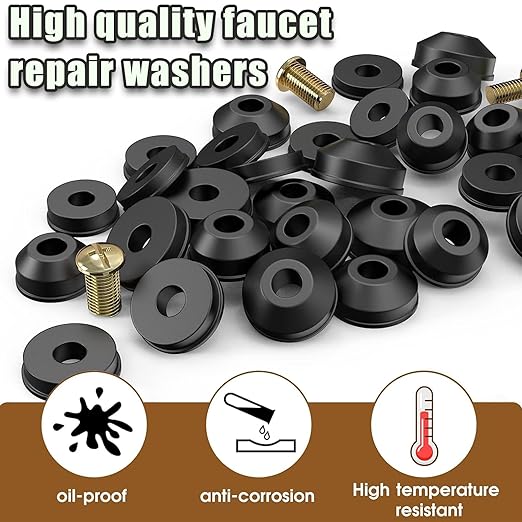 58 PCS Faucet Washer Assortment Kit Outdoor Faucet Repair Kit with Brass Screws Flat and Beveled Washers for Use with Assorted Quick-Opening Style Faucets Stem Worn Out Washer Replacements (58 PCS)