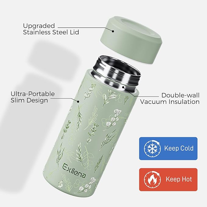 【Upgraded】Exllena Small Insulated Water Bottle 8 oz/250ml– Mini Insulated Water Bottle for Hot & Cold Drinks, Perfect Small Water Bottle for Travel, Purse...(Floral)