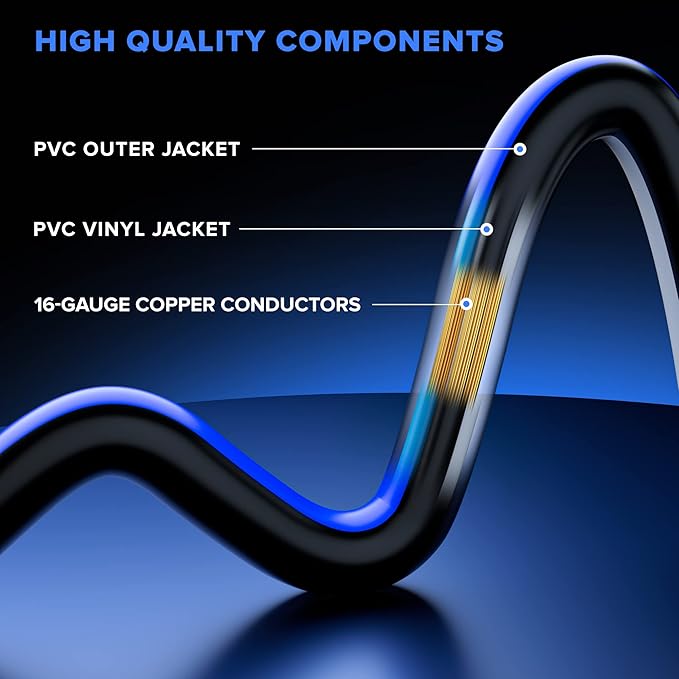 Maximm 15 Ft Black, White and Blue Extension Cord, Heavy Duty 16 AWG, ETL Listed for Workshop & Outdoor Use