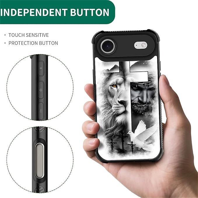 for iPhone 17 Air Case,for MagSafe Graphic Design for Girl Boy Soft Silicone Hard Acrylic Shock Protection Designed for iPhone 17 Air Lion Cross Jesus Christ Dove Pattern