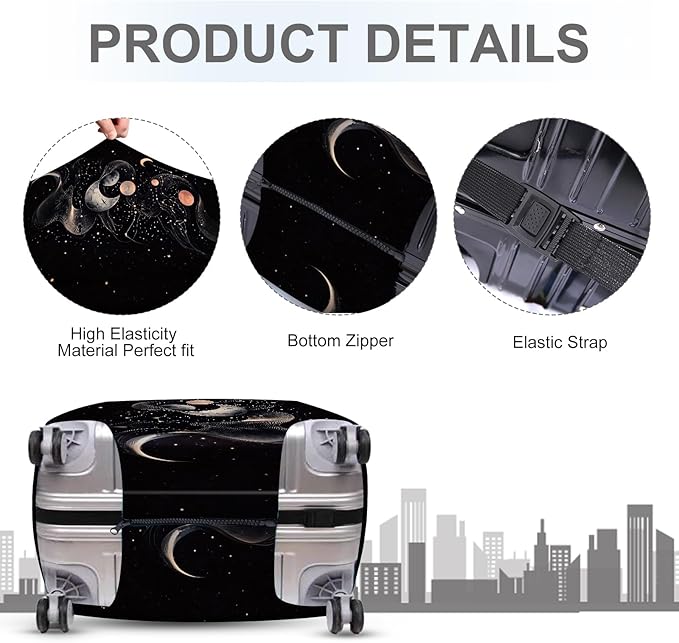 ANNA QUEEN Celestial Galaxy Luggage Cover, Moon & Stars Suitcase Protector for 32-34 Inch Travel Bags
