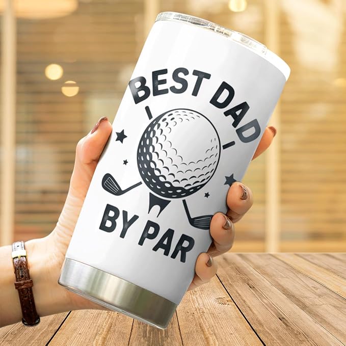 CUBICER Best Dad By Golf Design 20 Oz Tumbler Stainless Steel Gift For Loving Dads Fathers Day Birthday Outdoor Use Coffee Hot Cool Tea Bottle Iced Travel Heat Mug