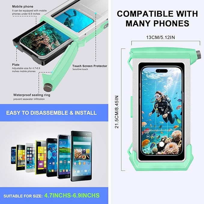 2026 Diving Snorkeling Phone Case for iPhone 17/16/15/14/13/12/11 Pro Max/XS/X Samsung Galaxy S26/S25/S24 Professional Scuba Dive Waterproof Underwater Photo Video Cover (5TH Gen, Teal-)