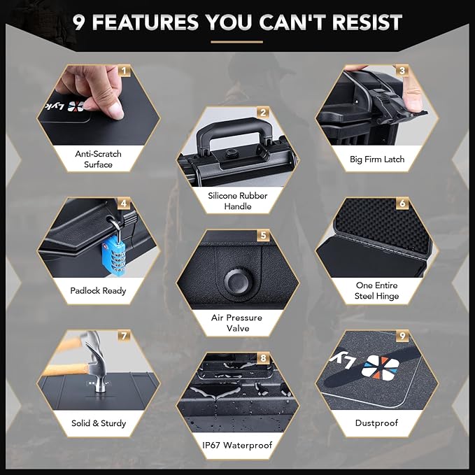 Lykus HC-4610 Waterproof Hard Case with Foam, Interior Size 18.1x14.2x5.1 inch, Suitable for camera,laptop,electronic equipment and more