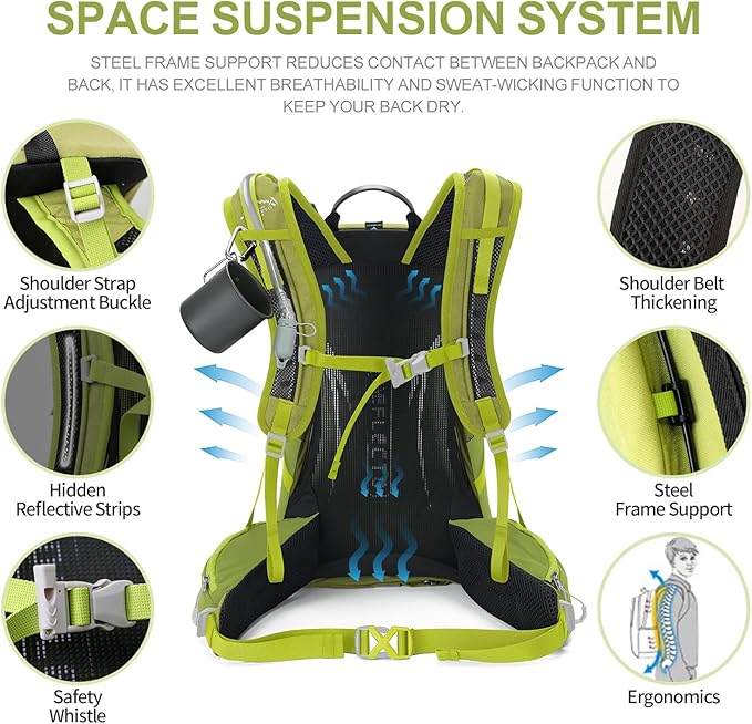 IX INOXTO Hiking Backpack, 26L/40L Waterproof Hiking Daypack with 3L Water Bladder and Rain Cover, Lightweight Travel Camping Backpack for Men Women (Fruit Green)