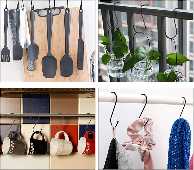 30 Pack Black S Hooks Steel Hanging Hooks Heavy Duty S Hanger Hook Metal Kitchen Pot Rack Hooks Closet Hooks for Hanging Pan, Cups, Jeans, Plant