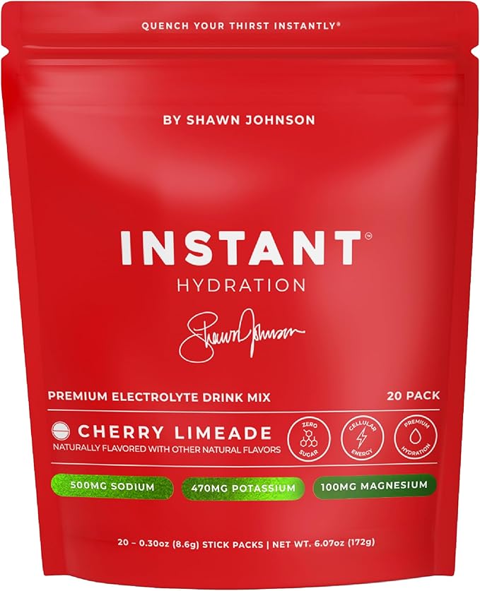 Instant Hydration Sugar Free Electrolytes Powder Packets - Shawn Johnson Cherry Limeade Electrolyte Drink Mix & Travel Essentials - Boost Recovery, Brain Health, Muscle & Tissue Support - 20 Count