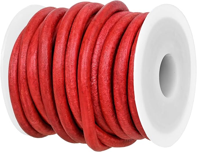GENIQUE Real/Genuine Round Leather String Cord for Necklace, Bracelets, Jewellery, Braiding (Red Distressed, 5mm)