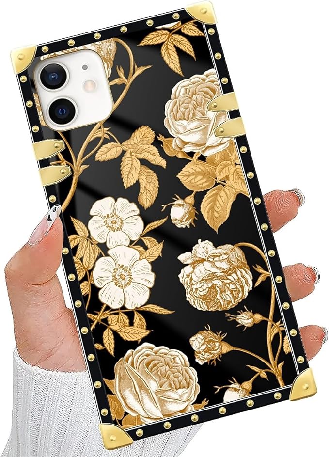 Compatible with iPhone 11 Case, Blooming Rose Golden Flower Luxury Golden Decoration for Girl Women Soft TPU Shockproof Protective Hard PC Back for iPhone 11