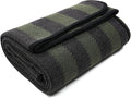 PuTian Merino Wool Blanket - 63" x 51" Thick Warm Soft Twin Bed Throw - Great for Camping, Outdoors, Travel, Car, Couch, All Seasons Green Stripe