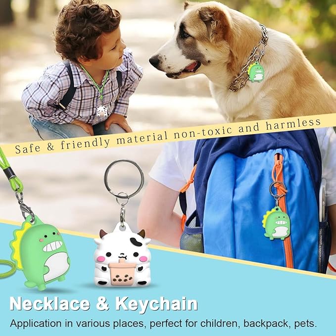 4-Pack Cute Case for AirTag 2/1 Necklace Design, Waterproof Air Tag Necklace Soft Silicone Protective Air Tags Holder with Key Ring
