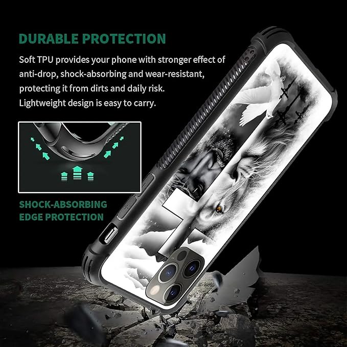 for iPhone 11 Pro Max Case, Lion Cross Jesus Christ Dove Pattern Graphic Design Girl Boy Soft Silicone Hard Acrylic Shock Protection for iPhone 11 Pro Max