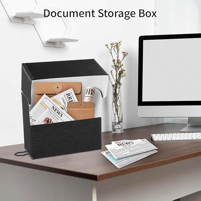 Lineco Archival Document Storage Box with Metal Edge, Acid-Free Black Boxboard, Organize and Store Files, Prints, Photos, Letter-Sized Case 12.5" x 10.5" x 5" Wide, Pack of 2