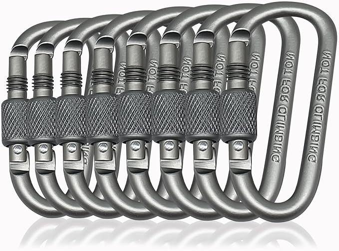 YUCHIYA 8 Pack D-Shape Carabiner Clasp with Screw Gate, 2.2 Inch Mini Keychain Clip Key Chain Buckle, Aluminum Alloy Keyrings Hook for Outdoor Hiking not for Climbing