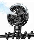 SWEETFULL Misting Stroller Fan – Portable Baby Fan with Spray Cooling, 4 Speeds, Quiet Rechargeable Fans for Travel, Outdoor, Golf Cart, Car Seat, Beach (Black)