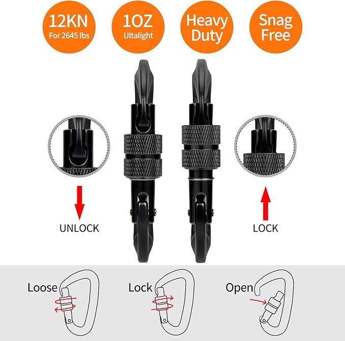 B-Mardi Carabiner Clips Heavy Duty 12kN (2697 lbs)-Lightweight Locking Carabiners for Camping, Hiking, Hammock, Dog Leash Harness, Outdoor and Gym etc, Keychains& Utility