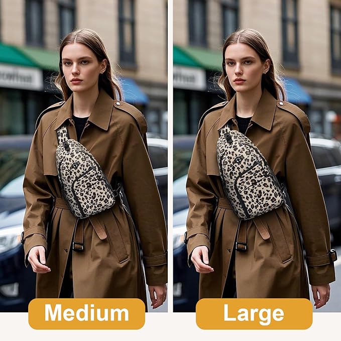 Pritent Crossbody Bags for Women Man Waterproof Sling Bag Backpack Trendy Casual Cross Body Bag with Convertible Shoulder Strap Chest Bag for Camping Hiking Travel Essentials (Leopard, Large )