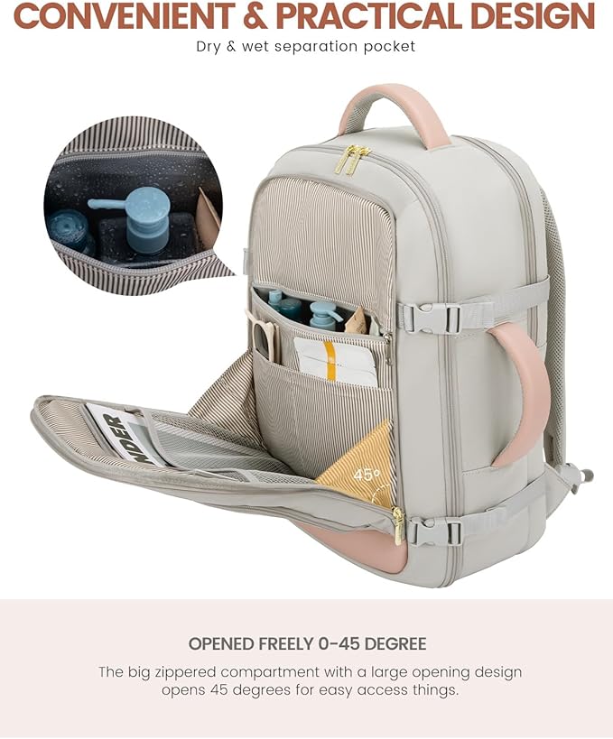 LOVEVOOK Travel Backpack For Women Flight Approved, 50L Carry On Backpack, TSA Personal Item Travel Bag for Airplanes Fit 18 Inch Laptop, Business Weekender Overnight Waterproof Daypack with 3 Cubes
