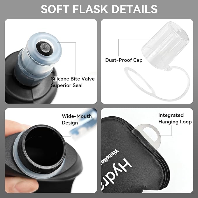150ml Soft Flask Soft Water Bottle for Running, Hiking, Travelling, Cycling and Climbing - TPU Material - Black