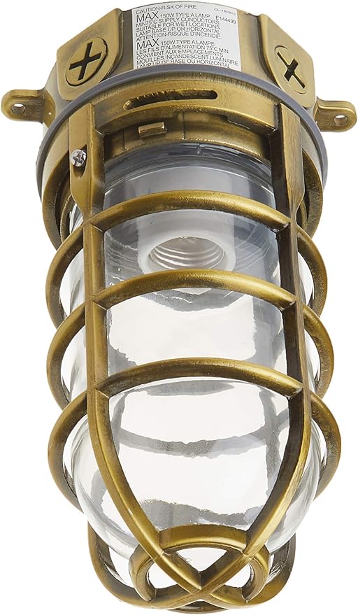 Woods L1706AB Vandal Resistant 150W Incandescent Security Light; Ceiling Mount; Antique Brass